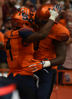Strickland (left) also had two catches for 18 yards and a touchdown. 